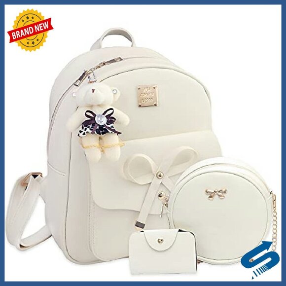 Mini Leather Backpack Purse with Bowknot - 3-Piece Set for Women